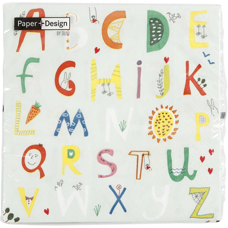Servietter, Alfabet, str. 33x33 cm, 20 stk./ 1 pk.