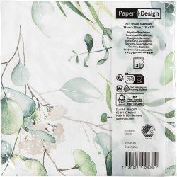 Servietter, Eukalyptus blade, str. 33 x 33 cm, 20 stk./ 1 pk.