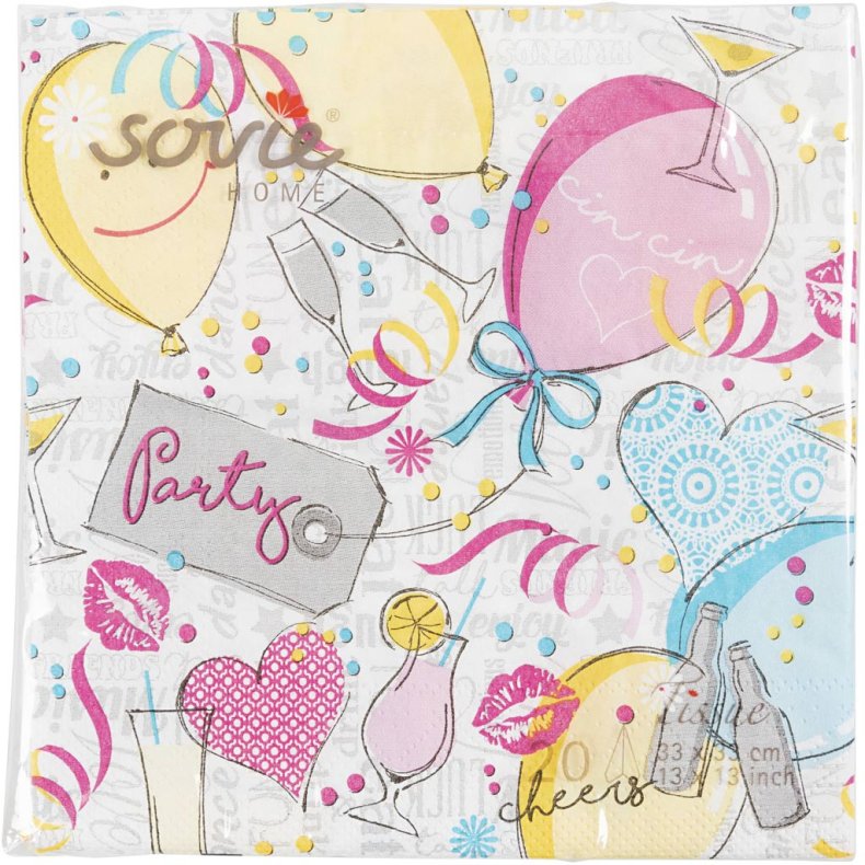 Servietter, ballonfest, str. 33x33 cm, 20 stk./ 1 pk.