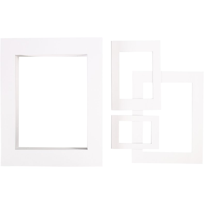 Passepartoutrammer , A3,A4,A5,A6, str. 13,4x18,9+19,7x27,9+28,3x36,6+39,5x49,6 cm, 500 g, hvid, 4x100 stk./ 1 pk.