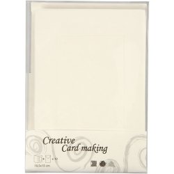 Passepartoutkort med kuvert, rektangul&aelig;r, kort str. 10,5x15 cm, kuvert str. 11,5x16,5 cm, r&aring;hvid, 10 s&aelig;t/ 1 pk.