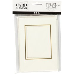 Passepartoutkort med kuvert, rektangul&aelig;r med guldkant, kort str. 10,5x15 cm, kuvert str. 11,5x16,5 cm, r&aring;hvid, 10 s&aelig;t/ 1 pk.