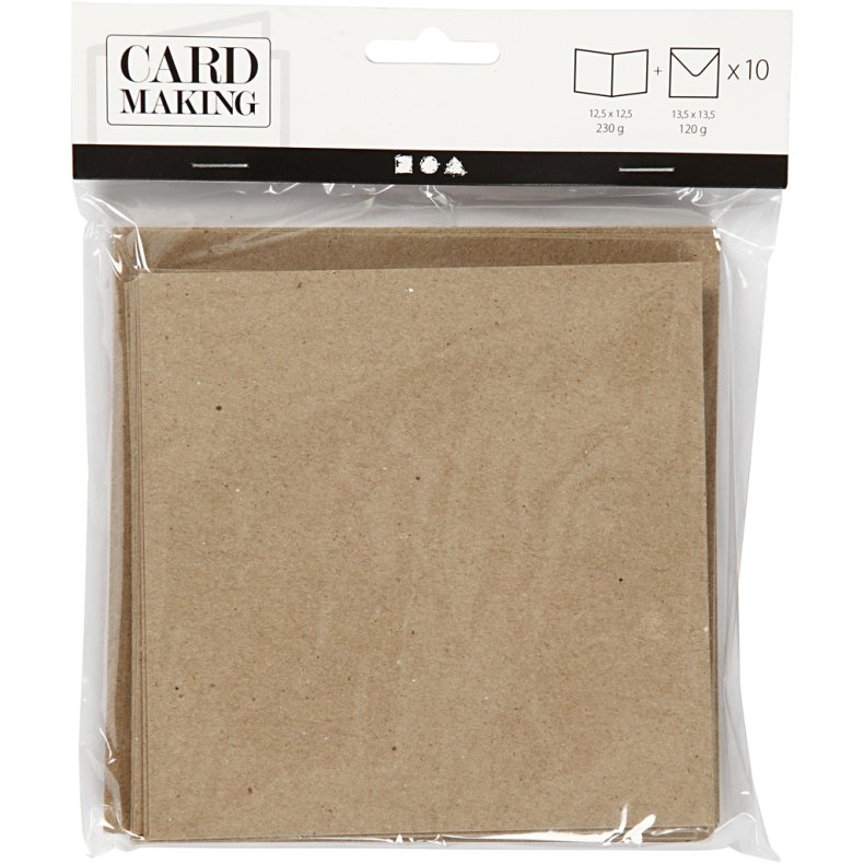 Brevkort med kuvert, kort str. 12,5x12,5 cm, kuvert str. 13,5x13,5 cm, natur, 10 s&aelig;t/ 1 pk.