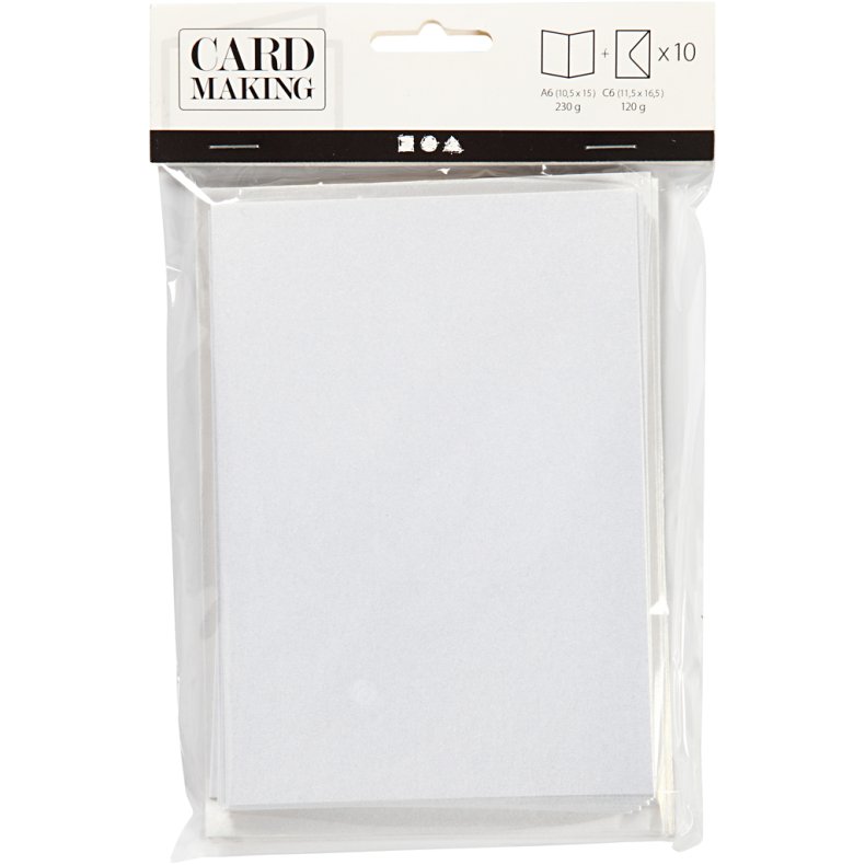 Perlemorskort og kuvert, kort str. 10,5x15 cm, kuvert str. 11,5x16,5 cm, creme, 10 s&aelig;t/ 1 pk.