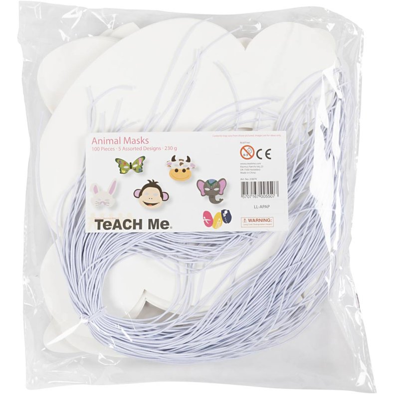 Dyremasker, H: 13-24 cm, B: 20-28 cm, 230 g, hvid, 100 stk./ 1 pk.