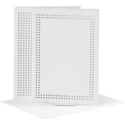 Kort til broderi, kort str. 10,5x15 cm, kuvert str. 11,5x16,5 cm, hvid, 6 s&aelig;t/ 1 pk.