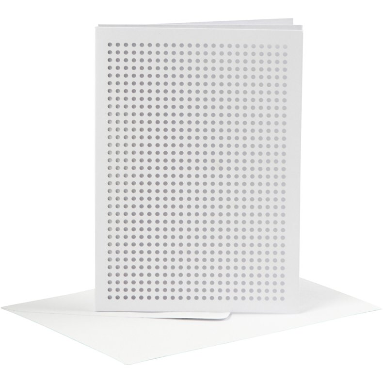 Kort til broderi, kort str. 10,5x15 cm, kuvert str. 11,5x16,5 cm, hvid, 6 s&aelig;t/ 1 pk.