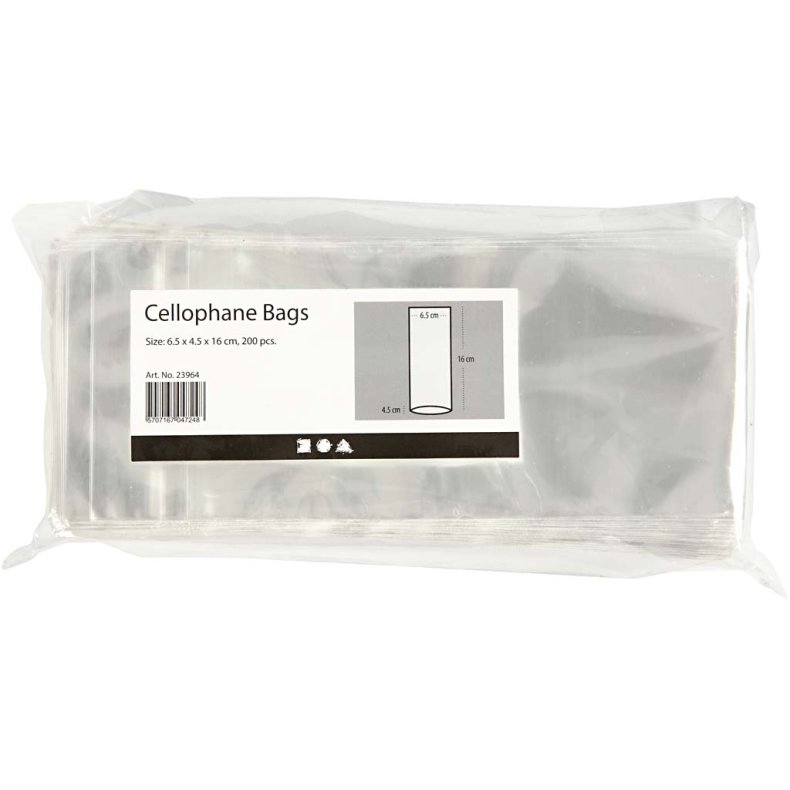 Cellofanpose, H: 16 cm, str. 6,5x4,5 cm, 200 stk./ 1 pk.