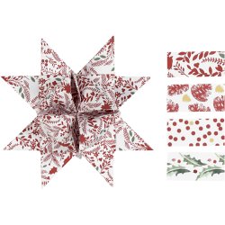 Stjernestrimler, L: 44+78 cm, B: 15+25 mm, diam. 6,5+11,5 cm, r&oslash;d, hvid, 48 strimler/ 1 pk.