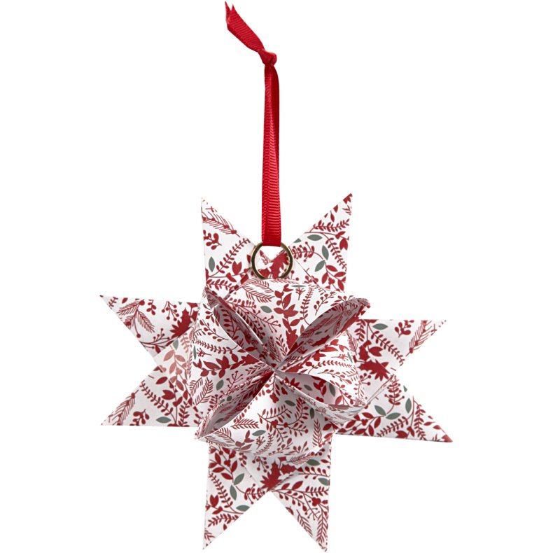 Stjernestrimler, L: 44+78 cm, B: 15+25 mm, diam. 6,5+11,5 cm, r&oslash;d, hvid, 48 strimler/ 1 pk.