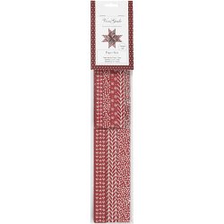 Stjernestrimler, L: 44+78 cm, diam. 6,5+11,5 cm, B: 15+25 mm, r&oslash;d, hvid, 60 strimler/ 1 pk.