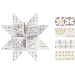 Stjernestrimler, L: 44+78 cm, diam. 6,5+11,5 cm, B: 15+25 mm, guld, hvid, 48 strimler/ 1 pk.