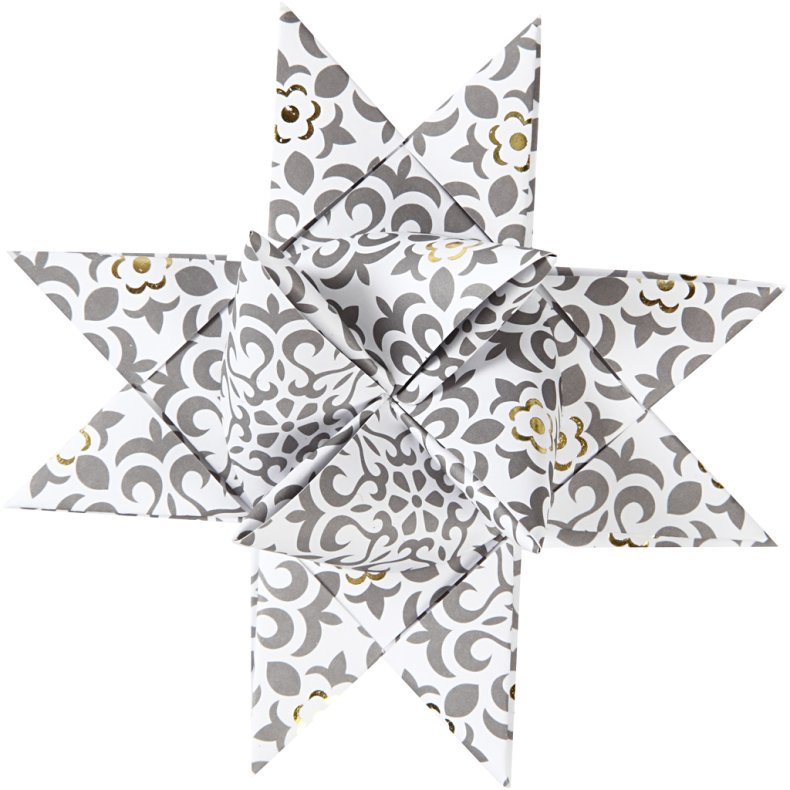 Stjernestrimler, L: 44+78 cm, diam. 6,5+11,5 cm, B: 15+25 mm, guld, hvid, 48 strimler/ 1 pk.