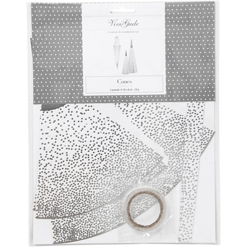 Kr&aelig;mmerhuse , H: 18+28 cm, 120 g, s&oslash;lv, hvid, 3 stk./ 1 pk.