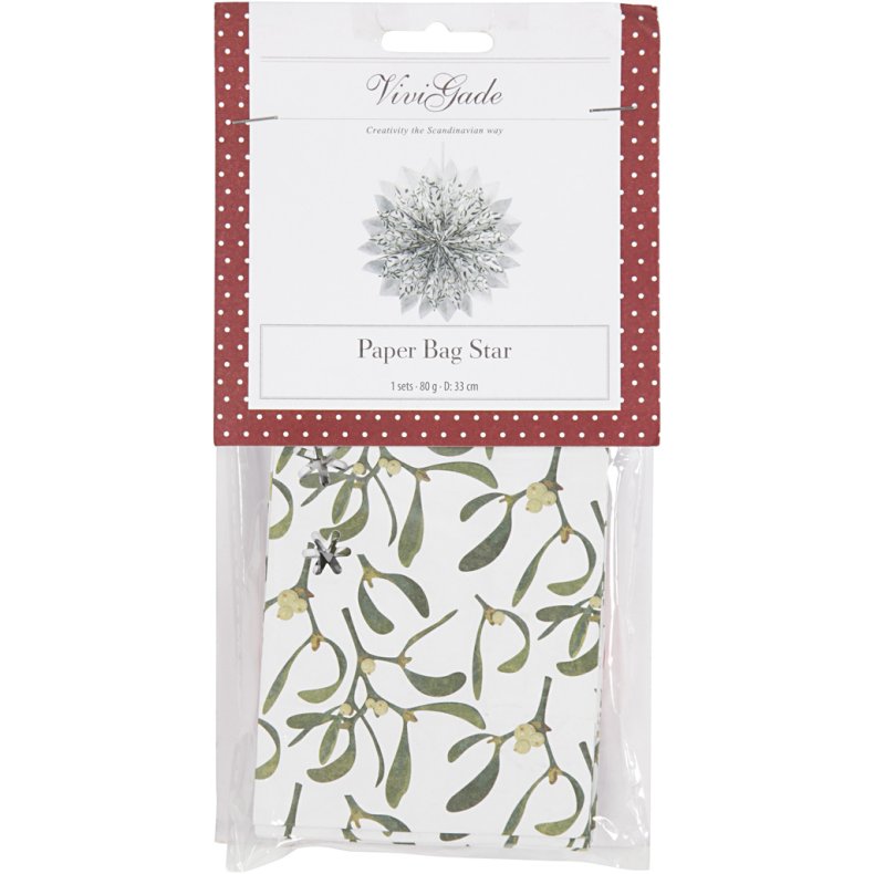 Stjerne af papirposer, 80 g, gr&oslash;n, hvid, 1 s&aelig;t