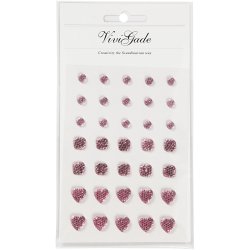 Rhinsten, rund, firkant, hjerte, str. 6+8+10 mm, rosa, 35 stk./ 1 pk.