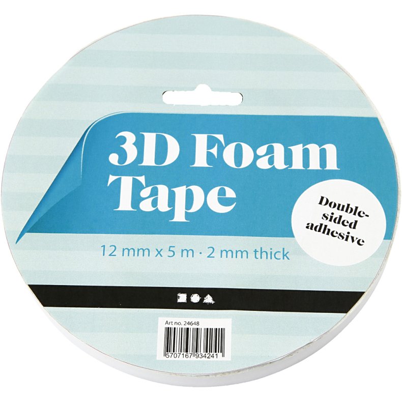 3D Tape, B: 12 mm, tykkelse 2 mm, 5 m/ 1 rl.
