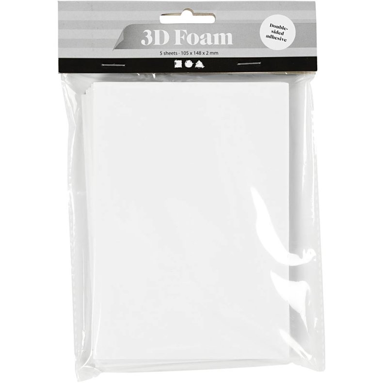 3D skumark, A6, ark 105x148 mm, tykkelse 2 mm, hvid, 5 ark/ 1 pk.