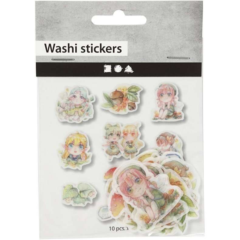 Washi stickers, sm&aring;piger, str. 20-50 mm, 30 stk./ 1 pk.