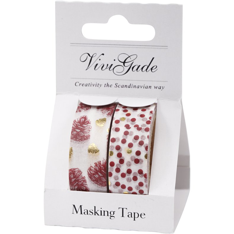 Masking Tape, kogler og prikker - folie, B: 15 mm, 2x4 m/ 1 pk.