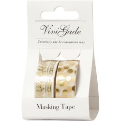 Masking Tape, ranke og prikker - folie, B: 15 mm, guld, 2x4 m/ 1 pk.