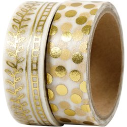 Masking Tape, ranke og prikker - folie, B: 15 mm, guld, 2x4 m/ 1 pk.