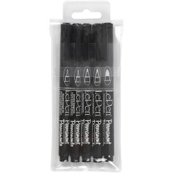 Permanent Tusch, streg 2x0,6+2x0,8+1,3 mm, sort, 5 stk./ 1 pk.