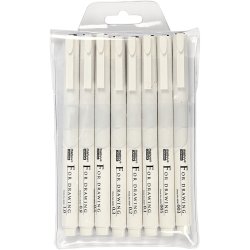 Fine Line skrive/tegnetusch, streg 0,03+0,05+0,1+0,2+0,3+0,5+0,8+1,0 mm, sort, 8 stk./ 1 pk.