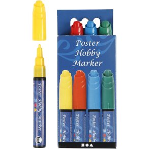 Poster Hobby Marker, streg 3 mm, blå, grøn, rød, gul, 4 stk./ 1 pk.