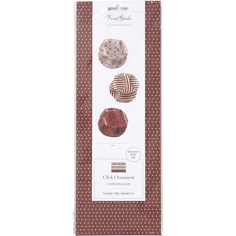 Click ornamenter, diam. 9 cm, str. 5,5x28,4 cm, 9 s&aelig;t/ 1 pk.