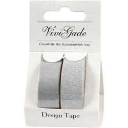 Designtape, B: 15 mm, s&oslash;lv, 2 rl./ 1 pk.