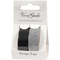 Designtape, B: 15 mm, sort, 2 rl./ 1 pk.