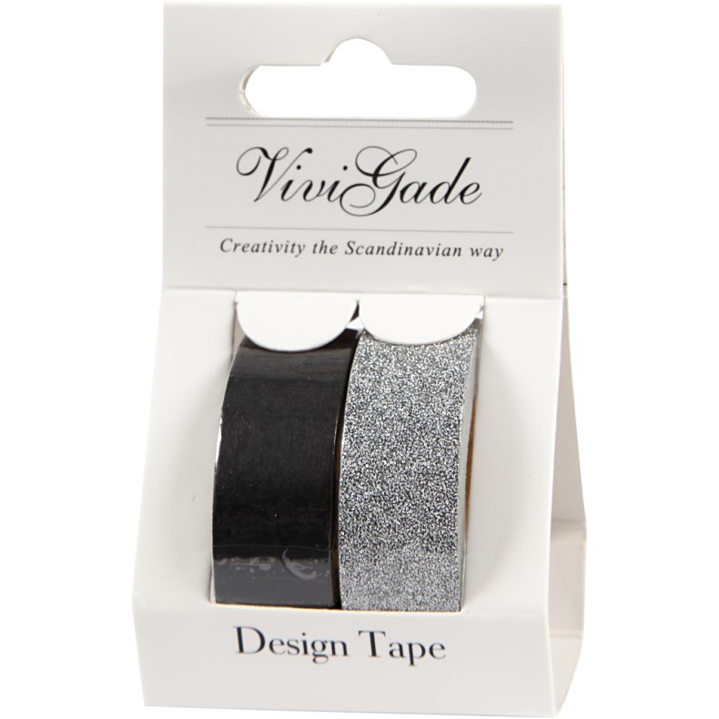 Designtape, B: 15 mm, sort, 2 rl./ 1 pk.