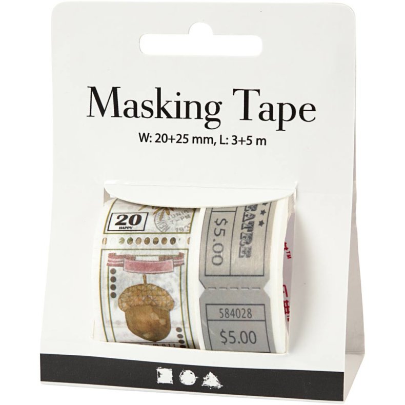 Masking Tape, Billet- og naturmotiver, L: 3+5 M, B: 20+25 mm, 2 rl./ 1 pk.