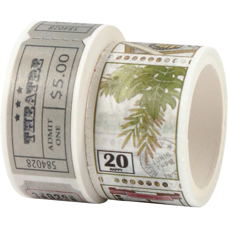 Masking Tape, Billet- og naturmotiver, L: 3+5 M, B: 20+25 mm, 2 rl./ 1 pk.