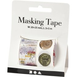 Masking Tape, Segl- og landskabsmotiver, L: 3+5 M, B: 20+25 mm, 2 rl./ 1 pk.