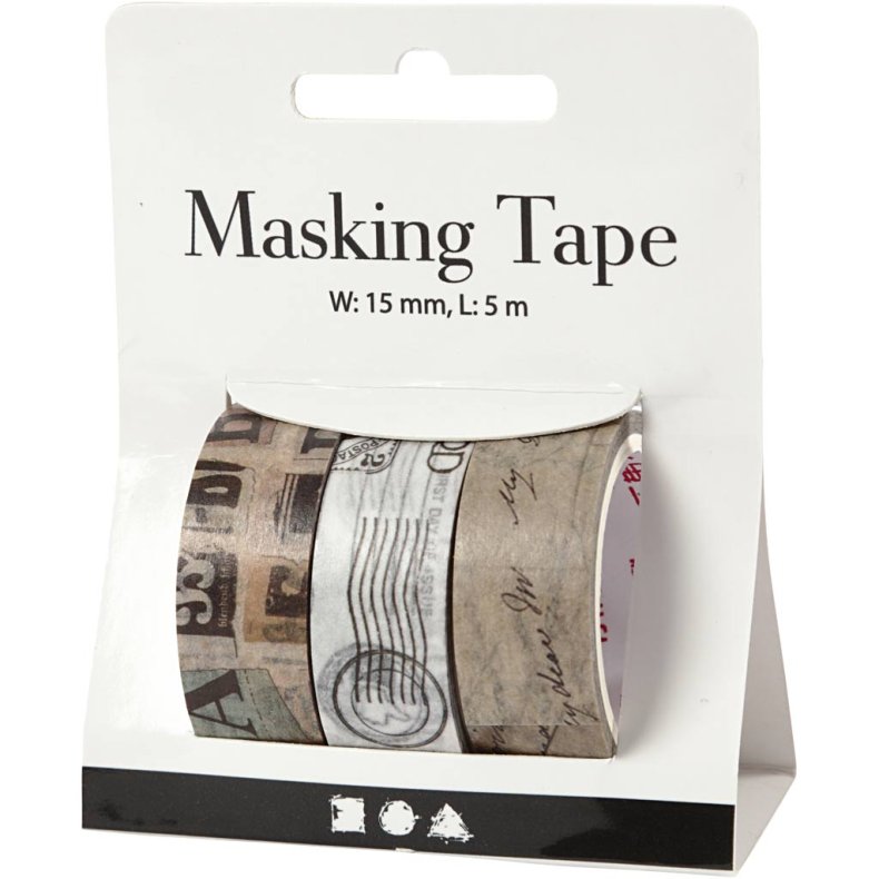 Masking Tape, brevkorrespondance, L: 5 M, B: 15 mm, 3 rl./ 1 pk.