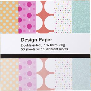 Designpapir, ark 18x18 cm, prikker, 80 g, 50 ark/ 1 pk.