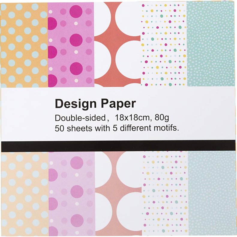 Designpapir, ark 18x18 cm, prikker, 80 g, 50 ark/ 1 pk.