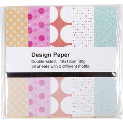 Designpapir, ark 18x18 cm, prikker, 80 g, 50 ark/ 1 pk.