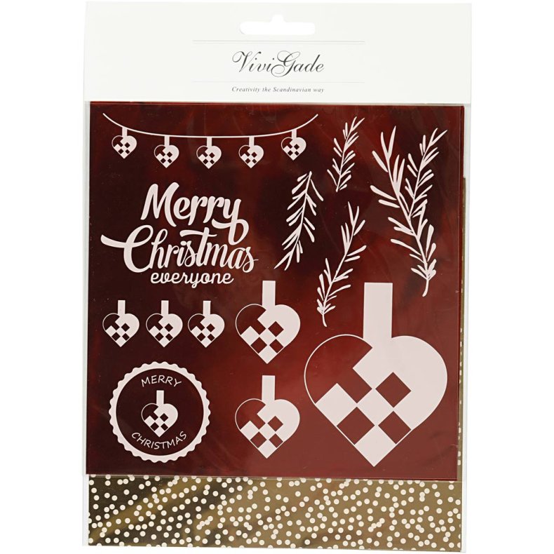 Dekorationsfolie og design limark, flettehjerter, ark 15x15 cm, guld, r&oslash;d, hvid, 4 ark/ 1 pk.