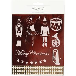 Dekorationsfolie og design limark, n&oslash;ddekn&aelig;kker, julemand og ballerina, ark 15x15 cm, guld, r&oslash;d, hvid, 4 ark/ 1 pk.