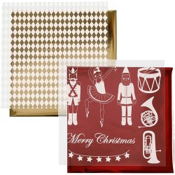 Dekorationsfolie og design limark, n&oslash;ddekn&aelig;kker, julemand og ballerina, ark 15x15 cm, guld, r&oslash;d, hvid, 4 ark/ 1 pk.