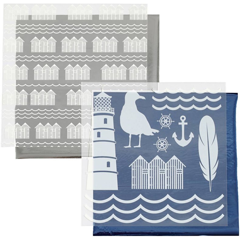 Dekorationsfolie og design limark, fyrt&aring;rn, ark 15x15 cm, bl&aring;, s&oslash;lv, 2x2 ark/ 1 pk.