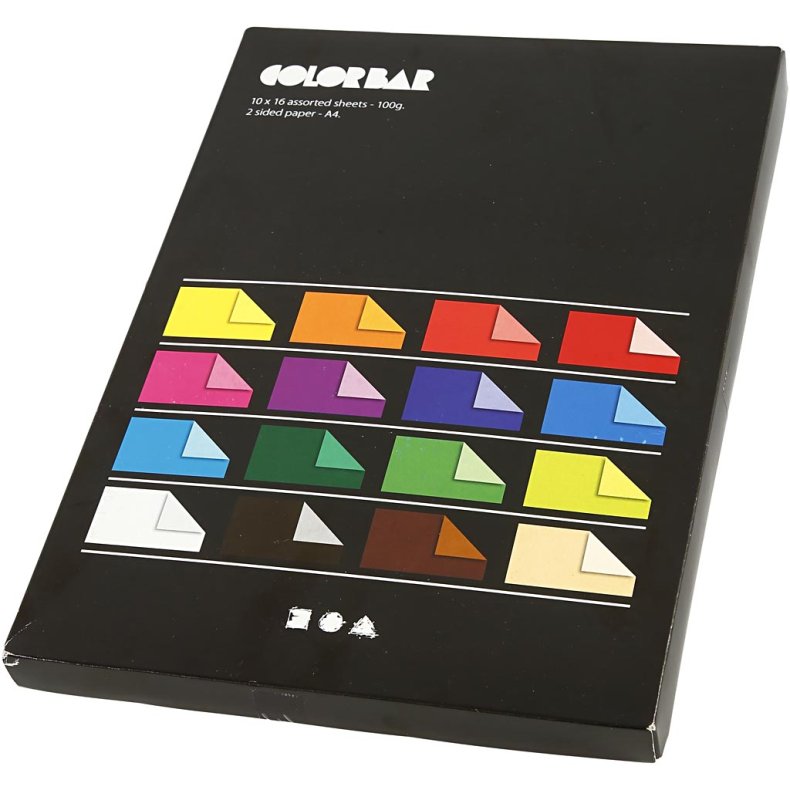 Color Bar Rivepapir, A4, ark 210x297 mm, 100 g, ass. farver, 16x10 ark/ 1 pk.