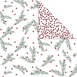 Designpapir, grangren og prikker, ark 30,5x30,5 cm, 180 g, guld, gr&oslash;n, r&oslash;d, hvid, 3 ark/ 1 pk.