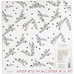Designpapir, grangren og prikker, ark 30,5x30,5 cm, 180 g, guld, gr&oslash;n, r&oslash;d, hvid, 3 ark/ 1 pk.