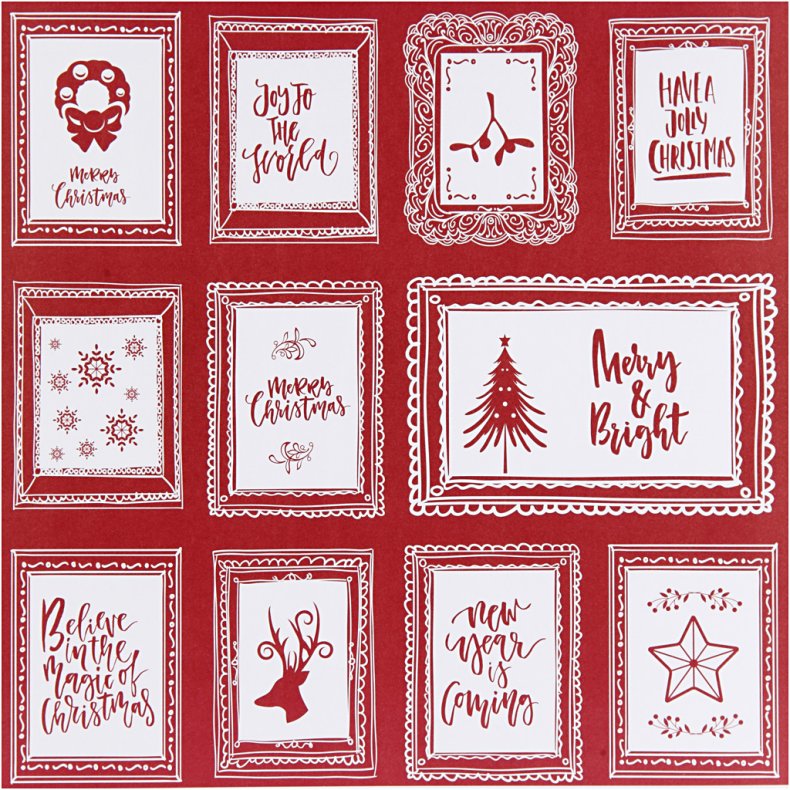 Designpapir, rammer med tekst og doodles, ark 30,5x30,5 cm, 180 g, 5 ark/ 1 pk.