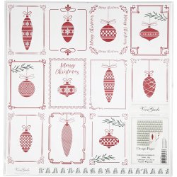 Designpapir, julekugler og juletr&aelig;er, ark 30,5x30,5 cm, 180 g, 5 ark/ 1 pk.