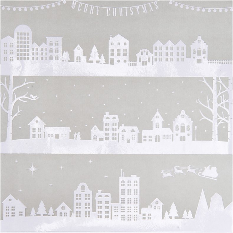 Designpapir, huse og snekrystaller, ark 30,5x30,5 cm, 180 g, 3 ark/ 1 pk.